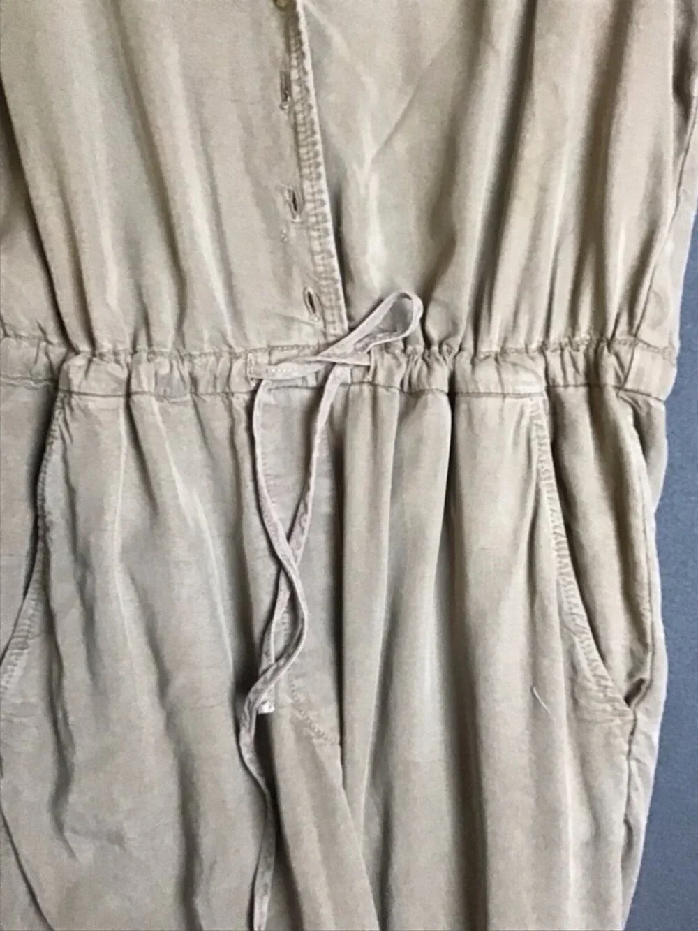 Free People Lottie Jumpsuit M  Tan Neutral Drawstring Waist Straight Leg